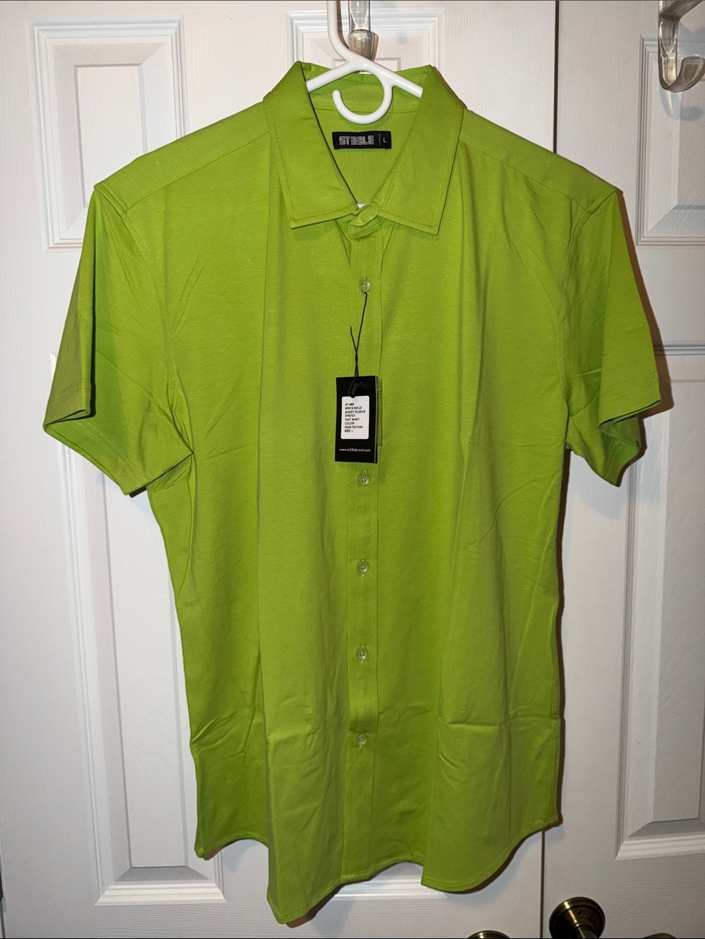 Men's Lime Green Short-Sleeve Button-Down Shirt